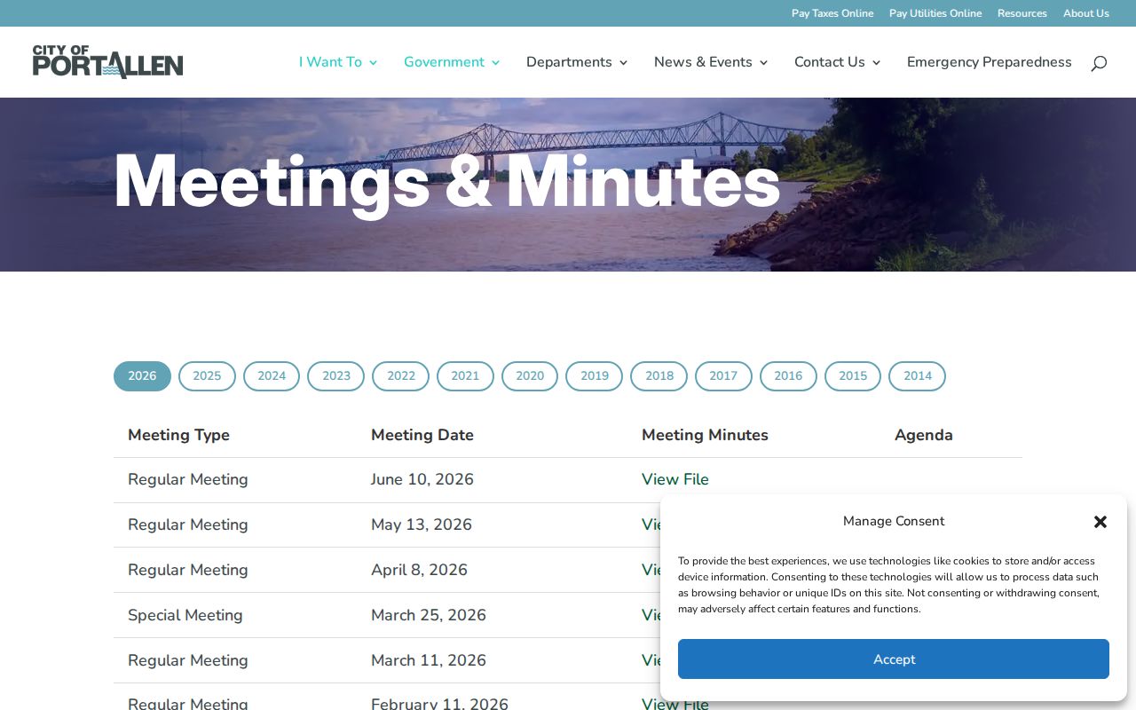 City of Port Allen meetings and minutes archive