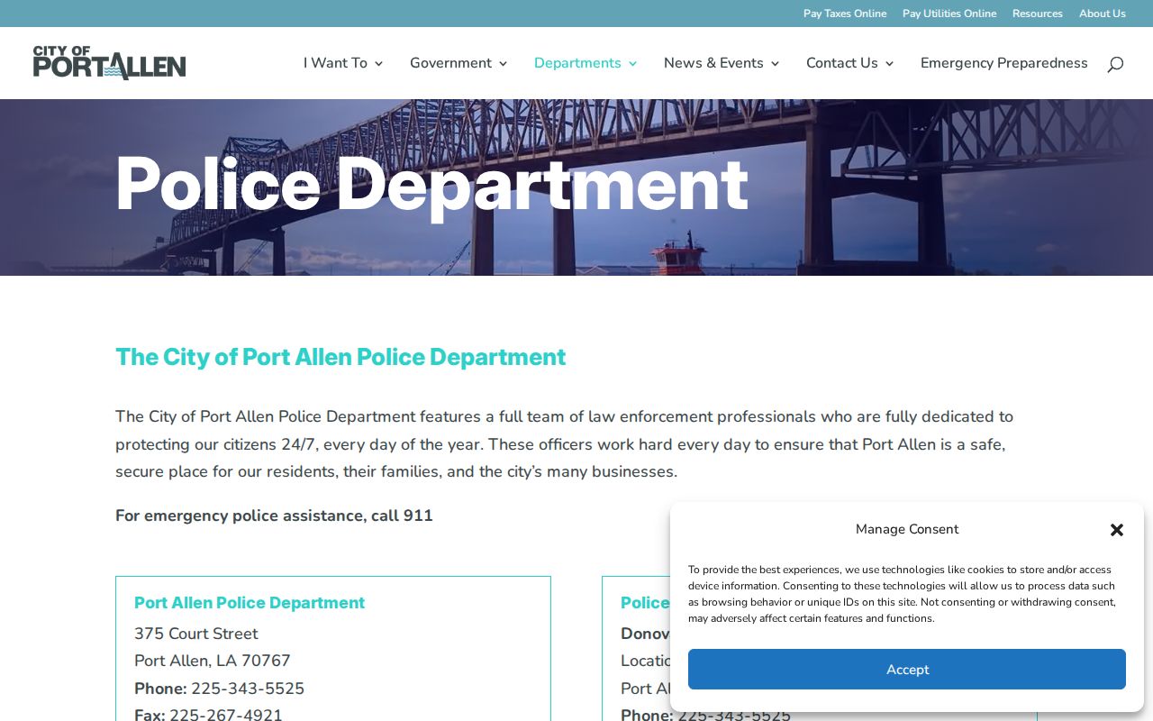 Official Port Allen Police Department contact page