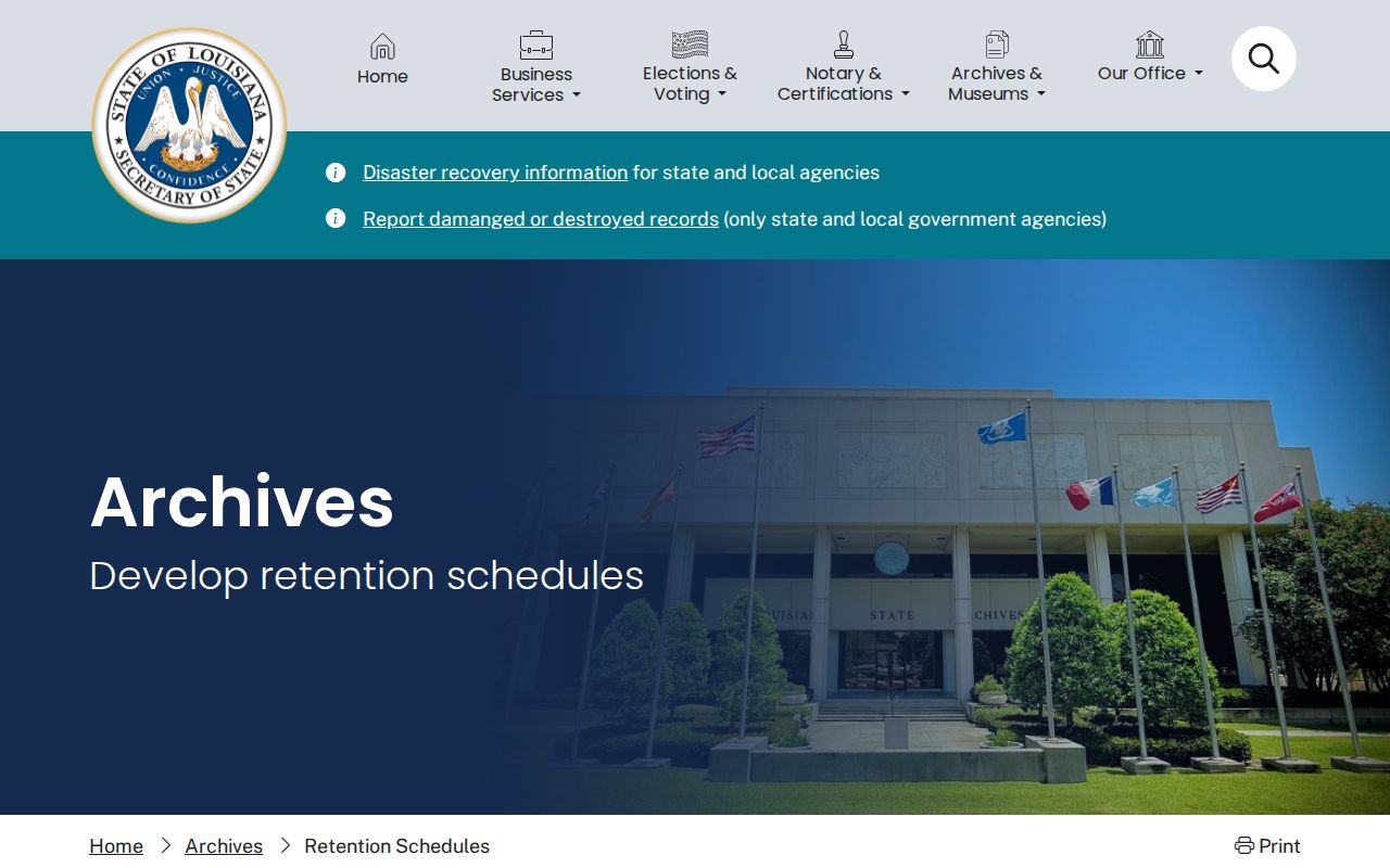 Louisiana State Archives retention schedule information