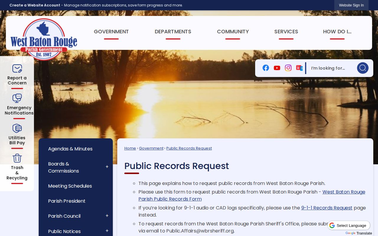 West Baton Rouge Parish public-records request page